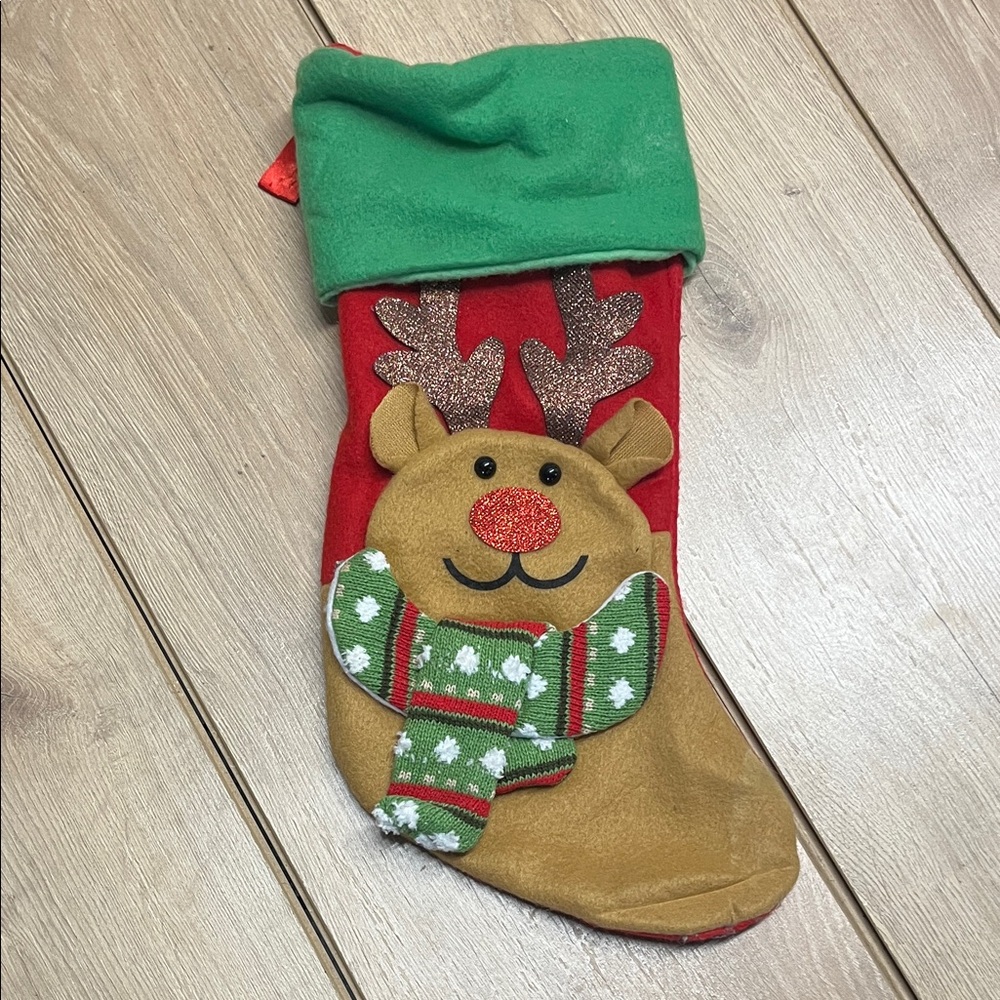 Festive Reindeer Vintage Christmas Stocking
